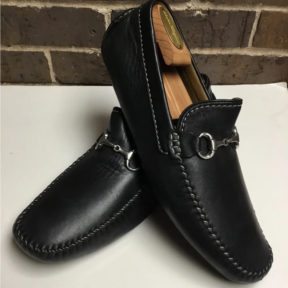 Robert Zur Black Leather Bit-Detail Loafers